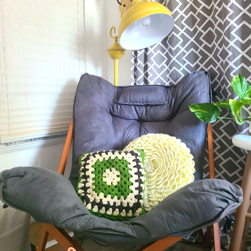 2 70s crochet granny pillows